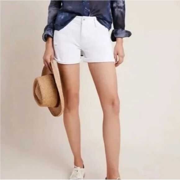 Pilcro and the Letterpress Pants - Anthropologie Pilcro Slim Boyfriend White Denim Shorts 27 EUC